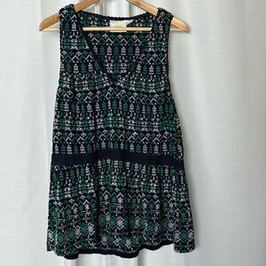 Anthropologie Maeve Peplum Blue & Green Embroidered Eyelet TankTop